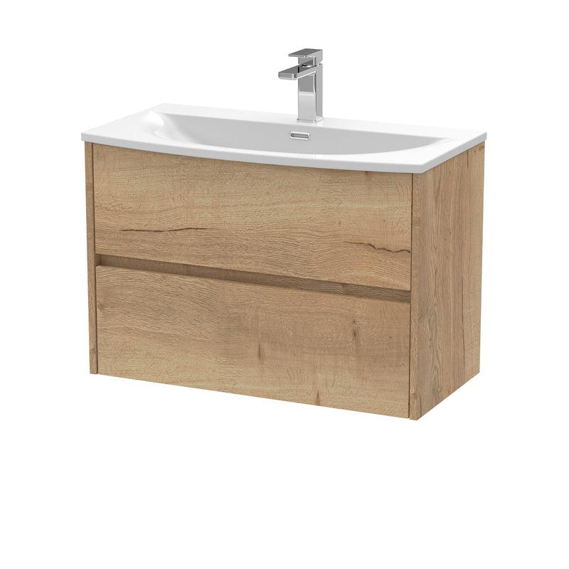 Nuie Havana Wall Hung Vanity Unit with Curved Basin - Autumn Oak 800mm
