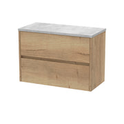 Nuie Havana Wall Hung Counter Top Vanity Unit with Bellato Grey Worktop - Autumn Oak 800mm 2 Drawer