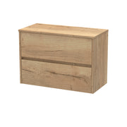 Nuie Havana Wall Hung Counter Top Vanity Unit with Co-ordinating Worktop - Autumn Oak 800mm 2 Drawer