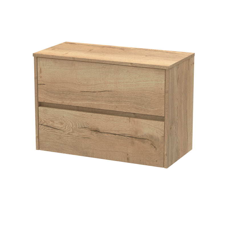 Nuie Havana Wall Hung Counter Top Vanity Unit with Co-ordinating Worktop - Autumn Oak 800mm 2 Drawer