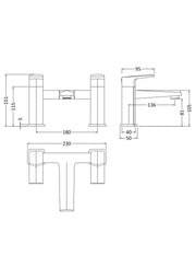 Nuie Hardy Chrome Bath Filler dimensions line drawing