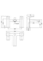 Nuie Hardy Chrome Bath Shower Mixer dimensions line drawing