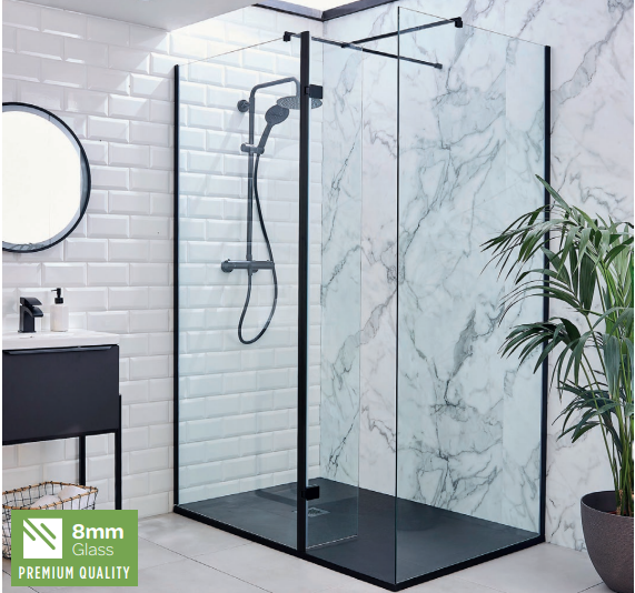 Kartell K-VIT KV8 Nero Wetroom Screen 700 x 2000mm - Matt Black (KCEIGHT700W / KCNER-CONV)