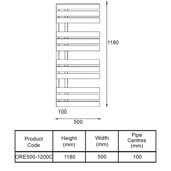 Kartell K-VIT Oregon Designer Towel Radiator 500mm x 1180mm Chrome or Textured Grey (ORE500-1200C)(ORE500-1200A)