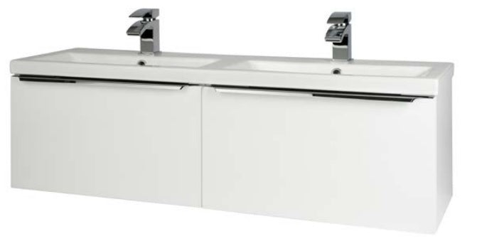 Kartell K-VIT Kore 1200mm Wall Mounted Drawer Unit & Twin Ceramic Basin - Gloss White (KOR600WM-W X2 KOR1200BASIN)