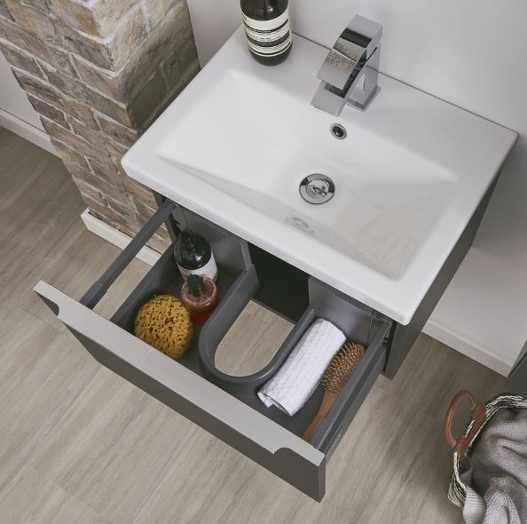 Kartell K-VIT Kore 800mm Wall Mounted Drawer Unit, Basin & Frame - Matt Dark Grey (KOR800WM-G KOR800BASIN KOR-FRAME)