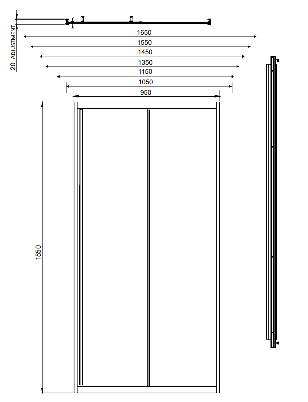 Kartell K-VIT KV8 Sliding Shower Door 1100mm (EIGHT1100SD)
