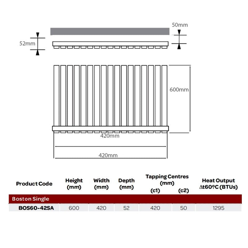 Kartell K-VIT Boston Single Anthracite Horizontal Designer Radiator 600 x 420mm (BOS60-42SA)