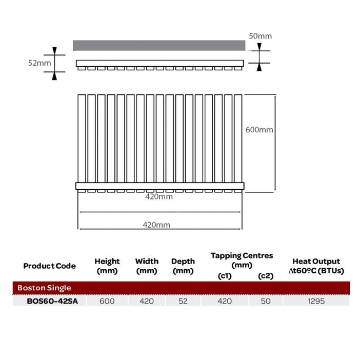 Kartell K-VIT Boston Single Anthracite Horizontal Designer Radiator 600 x 420mm (BOS60-42SA)