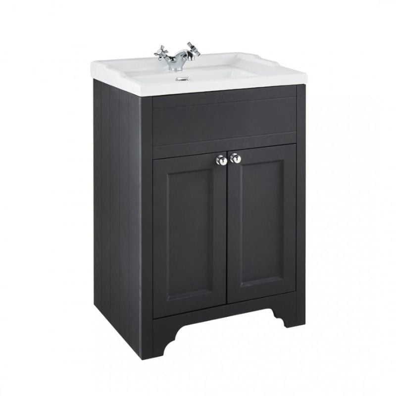 Kartell K-VIT Buckingham 600mm Floor Standing 2 Door Unit & Ceramic Basin - Black Oak (FUR208AS-BUC600VU-B)
