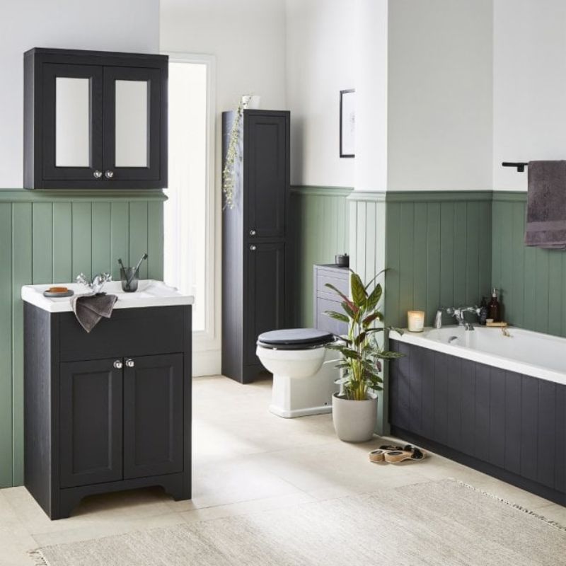 Kartell K-VIT Buckingham 600mm Floor Standing 2 Door Unit & Ceramic Basin - Black Oak (FUR208AS-BUC600VU-B)