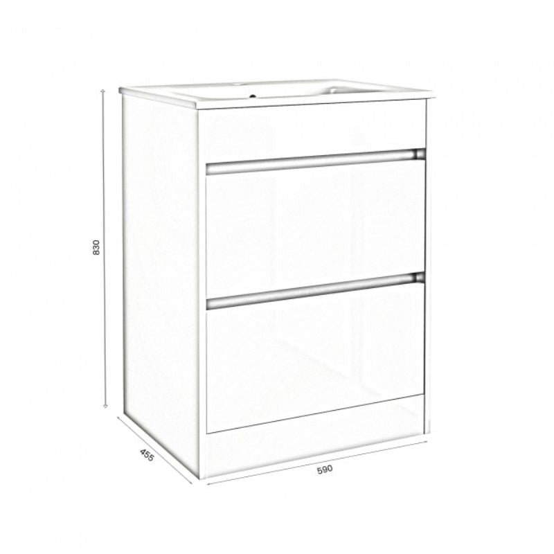 Kartell K-VIT City 600mm Floor Standing Unit & Ceramic Basin - White Gloss (FUR709CI-FUR057PU)