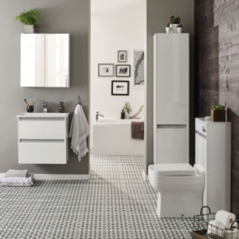 Kartell K-VIT City 600mm Wall Mounted Unit & Ceramic Basin - White Gloss (FUR718CI-FUR057PU)