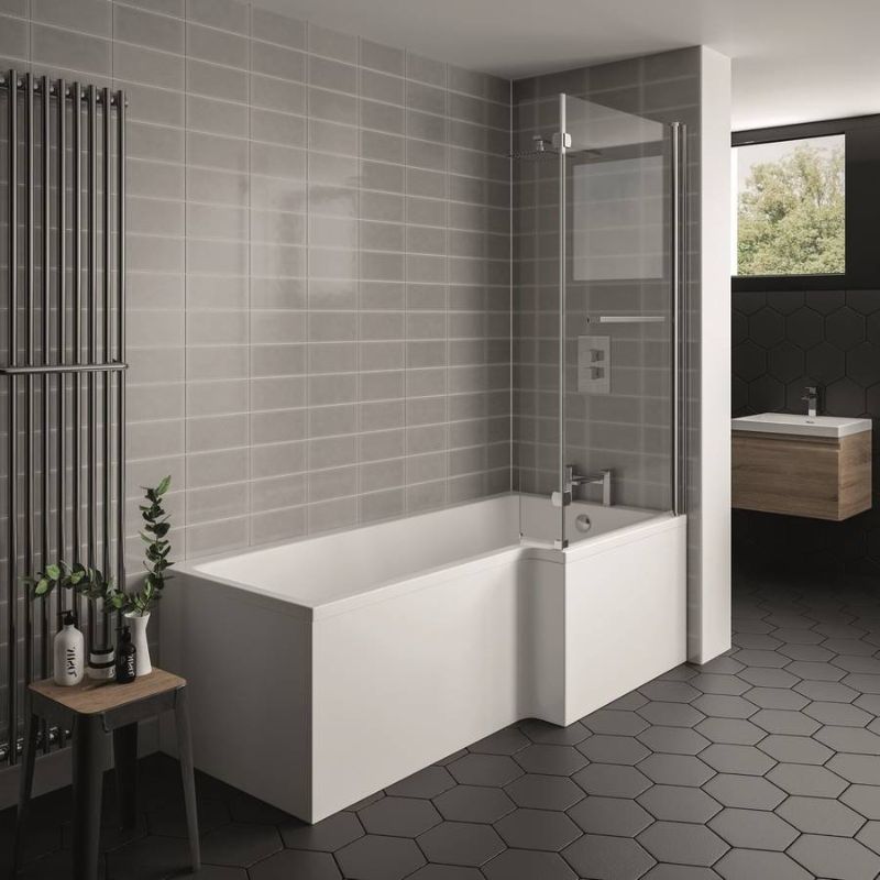 Kartell K-VIT Elite L-Shaped Square Shower Bath 1500 x 850mm Right Hand (BAT141EL)