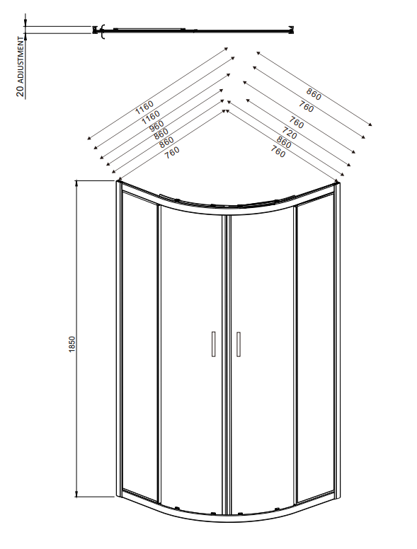 Kartell K-VIT Koncept Offset Quadrant Shower Enclosure 1200 x 800mm (6KON128Q)