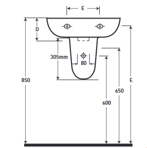 AKW Livenza Small Semi Pedestal for 450mm and 500mm Basins (23504)