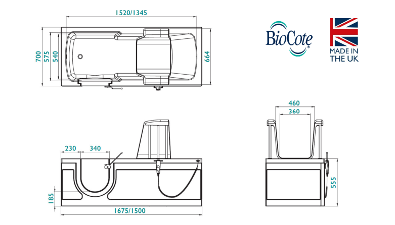 Access Montana walk in bath with powered seat 1500mm and 1675mm