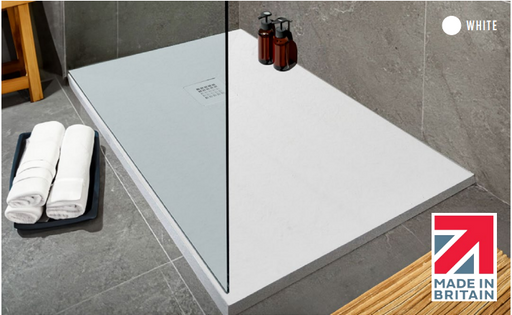 Kartell K-VIT Naturals stone effect white rectangular shower tray
