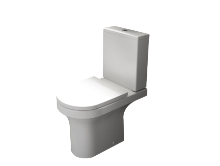 Kartell K-VIT Ozone Round rimless close coupled WC pan in gloss white, POT020OZ