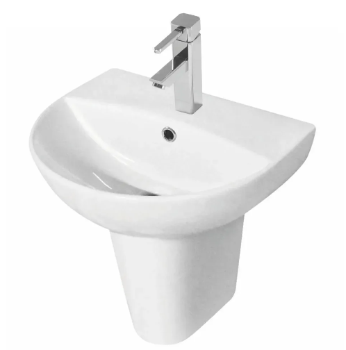 Kartell K-VIT Kameo 550mm 1 Tap Hole Basin with Semi Pedestal-White Gloss (POT542KA-POT533KA))