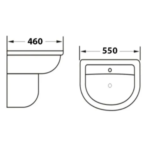 Kartell K-VIT Kameo 550mm 1 Tap Hole Basin with Semi Pedestal-White Gloss (POT542KA-POT533KA))