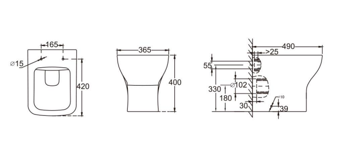 Kartell K-VIT Primo Square Rimless Back To Wall WC Pan - White (PRI-BTW-SQ)