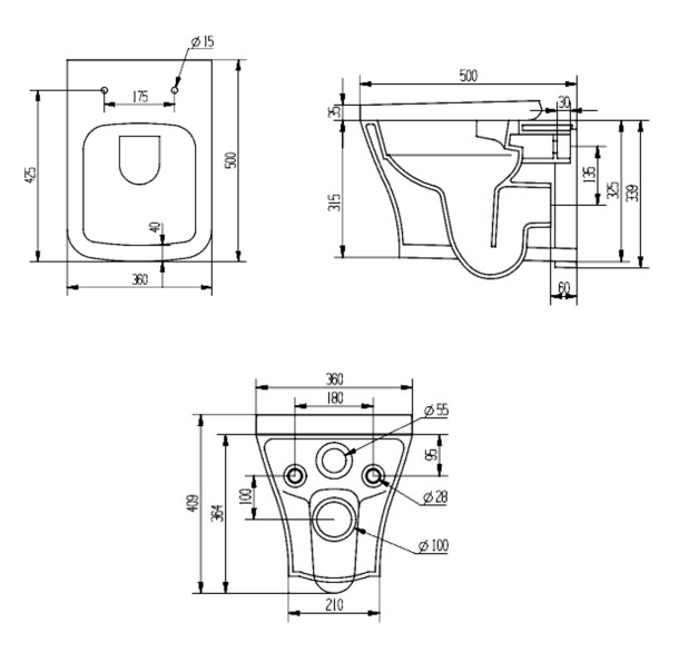 Kartell K-VIT Primo Square Rimless Wall Hung WC Pan - White (PRI-WH-SQ)