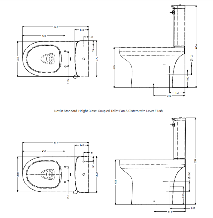 AKW Navlin Raised Height Close Coupled 750mm WC Suite Lever Flush (28324)