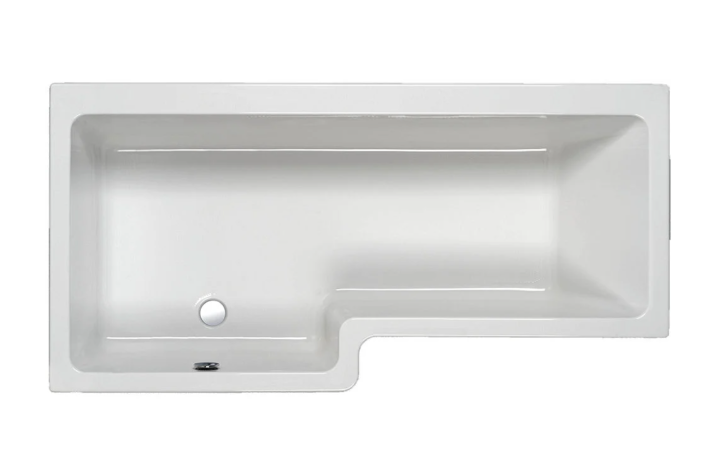 Carron Quantum L-shaped left hand shower bath shown from above in gloss white