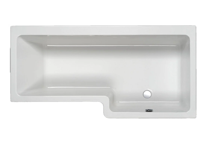 Carron Quantum L-shaped right hand shower bath shown from above in gloss white