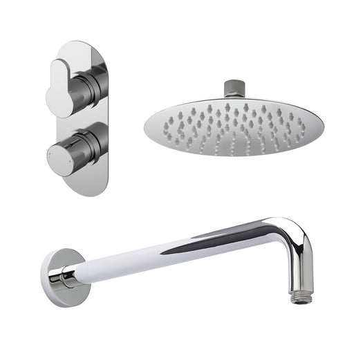 Nuie Arvan Chrome Twin Thermostatic Valve, Wall-Mounted Arm & Fixed Head Shower Set — SBR01TW1