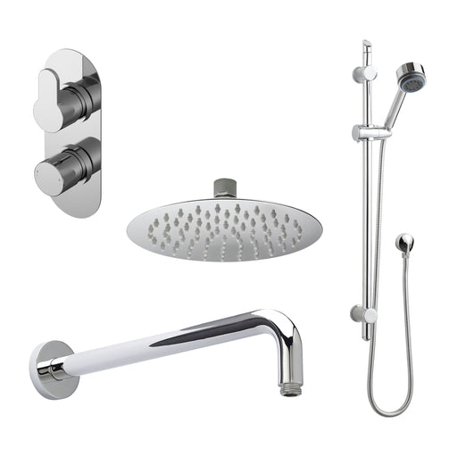 Nuie Arvan Chrome Twin Thermostatic Valve with Diverter, Shower Arm, Fixed Head & Slide Rail Kit Shower Set — SBR06TW2