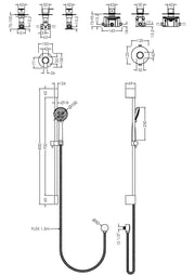 Nuie Arvan Chrome 1 Outlet Shower Valve Bundle Including Cartridge dimensions line drawing