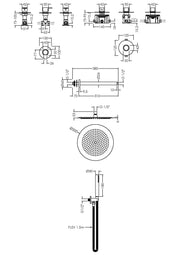 Nuie Arvan Chrome 2 Outlet Concealed Shower Valve with Stop Taps dimensions line drawing