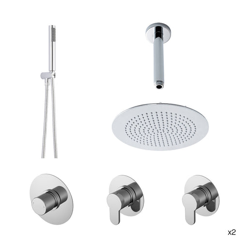 Nuie Arvan Chrome 2 Outlet Thermostatic Double Shower Bundle with Heads & Handsets — SBR133ST2