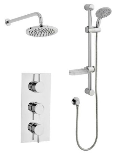 Kartell K-VIT Plan Option 5 Triple Concealed Thermostatic Shower Set with Slide Rail Kit & Overhead Drencher – Chrome (SHO000PL)(SHO080DE)(SHO092OE)(SHO083DE)