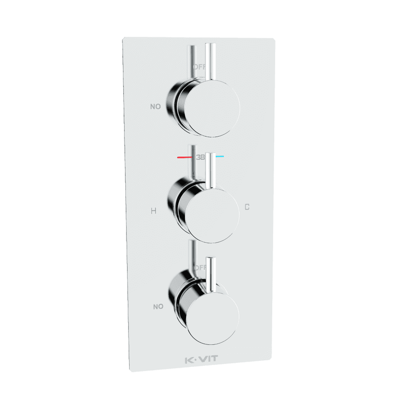 Kartell K-VIT Plan Triple Concealed Thermostatic Shower Valve Round Handle – 2 Way & 3 Way Chrome (SHO000PL)(SHO012PL)