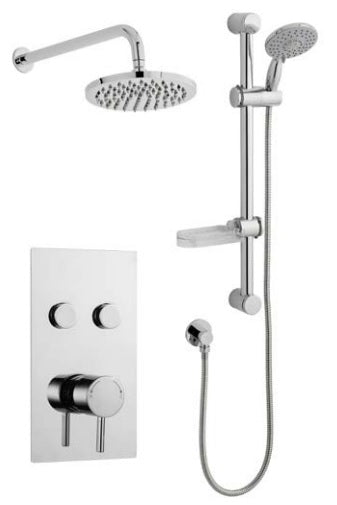 Kartell K-VIT Plan Option 10 Twin Round Push Button Concealed Shower Set with Slide Rail Kit & Overhead Drencher – Chrome (SHO008PL)(SHO080DE)(SHO092OE)(SHO083DE)