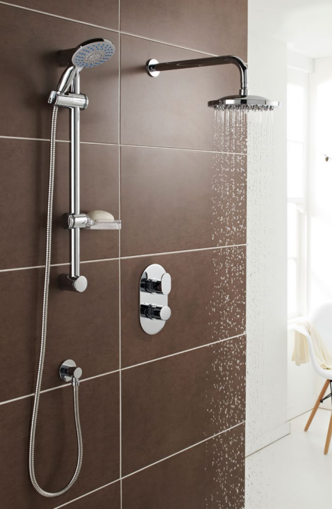 Kartell K-VIT Logik Option 3 Concealed Thermostatic Shower Set with Slide Rail Kit & Overhead Drencher – Chrome (SHO021LO)(SHO080DE)(SHO092OE)(SHO083DE)