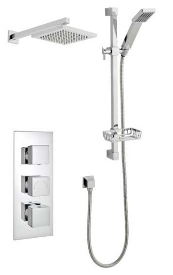 Kartell K-VIT Pure Option 6 Triple Concealed Thermostatic Shower Set with Slide Rail Kit & Overhead Drencher – Chrome (SHO025PU)(SHO070CU)(SHO091OE)(SHO073CU)