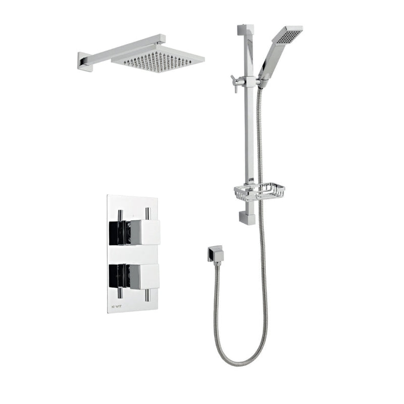 Kartell K-VIT Pure Option 3 Concealed Thermostatic Shower Set with Slide Rail Kit & Overhead Drencher – Chrome (SHO027PR)(SHO070CU)(SHO091OE)(SHO073CU)