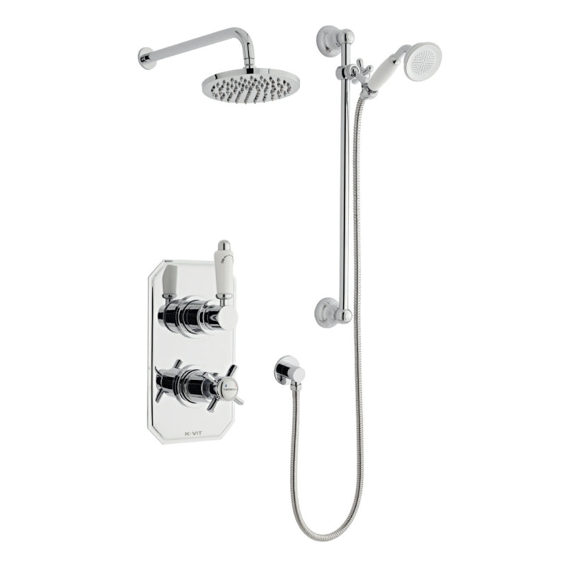 Kartell K-VIT Klassique Option 3 Concealed Thermostatic Shower Set with Slide Rail Kit & Overhead Drencher – Chrome (SHO043KL)(SHO100SR)(SHO092OE)(SHO083DE)