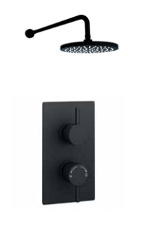 Kartell K-VIT Nero Round Option 2 Concealed Thermostatic Shower Set with Fixed Overhead Drencher – Matt Black (SHO045NR)(SHO055NR)