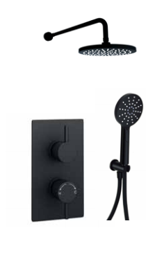 Kartell K-VIT Nero Round Option 5 Concealed Thermostatic Shower Set with Separate Hand Shower & Fixed Overhead Drencher – Matt Black (SHO046NR)(SHO055NR)(SHO107NR)