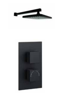 Kartell K-VIT Nero Square Option 2 Concealed Thermostatic Shower Set with Fixed Overhead Drencher – Matt Black (SHO047NS)(SHO056NS)