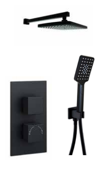 Kartell K-VIT Nero Square Option 5 Concealed Thermostatic Shower Set with Separate Hand Shower & Fixed Overhead Drencher – Matt Black (SHO049NS)(SHO056NS)(SHO108NS)