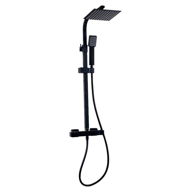 Kartell K-VIT Nero Square Option 1 Thermostatic Exposed Bar Shower with Overhead Drencher & Sliding Handset – Matt Black (SHO050NS)