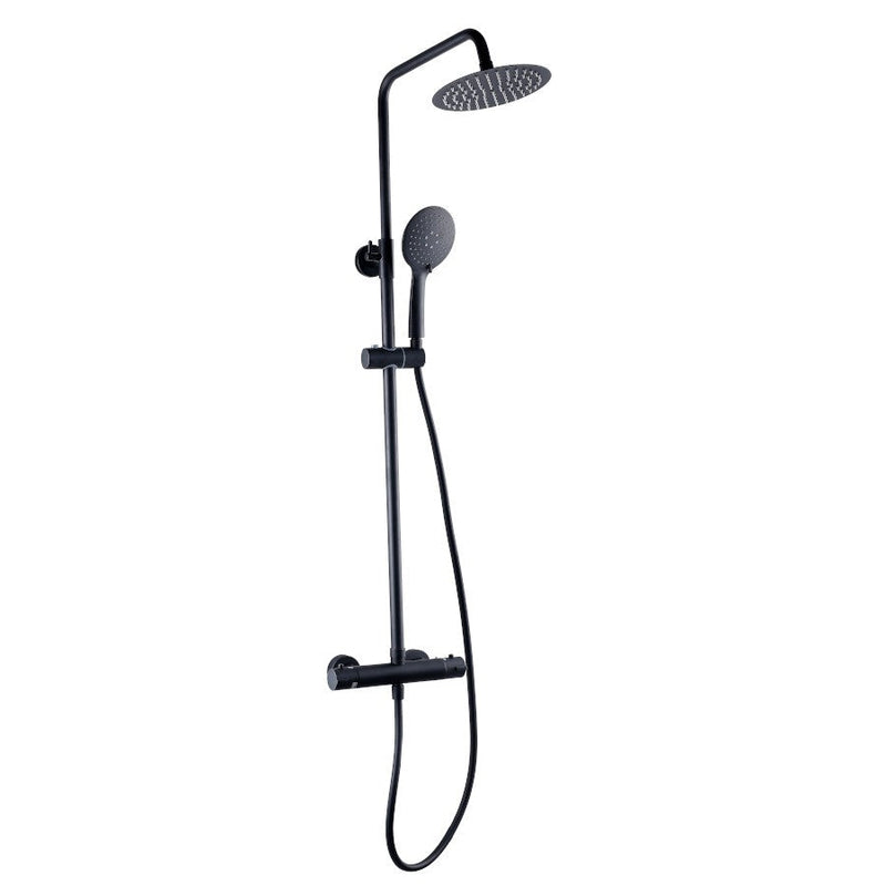 Kartell K-VIT Nero Round Option 1 Thermostatic Exposed Bar Shower with Overhead Drencher & Sliding Handset – Matt Black (SHO052NR)