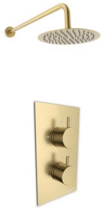 Kartell K-VIT Ottone Option 2 Concealed Thermostatic Shower Set with Fixed Overhead Drencher – Brushed Brass (SHO141OT)(SHO143OT)