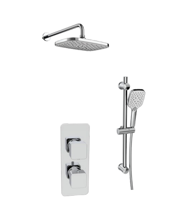 Kartell K-VIT Kolt Option 5 Thermostatic Concealed Shower with Diverter, Slide Rail Kit & Fixed Overhead Drencher – Chrome (SHO304KCP)(SHO305KCP)(SHO302KCP)(SHO092OE)